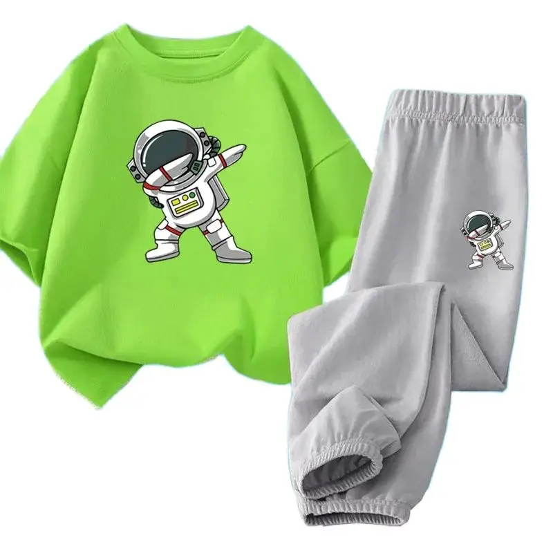 2024 Sommer Teenager Jungen Kleidung setzt Kinder tanzen Astronauten Kurzarm T-Shirt lange Hosen