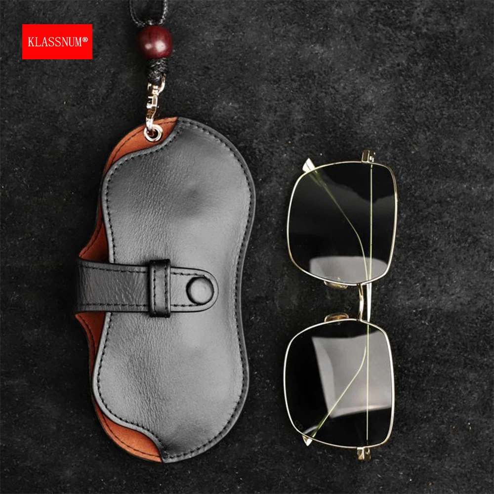 Klass num tragbare Vintage Brillen etui Männer pu Leder Brillen tasche mit Schlüssel bund Haken