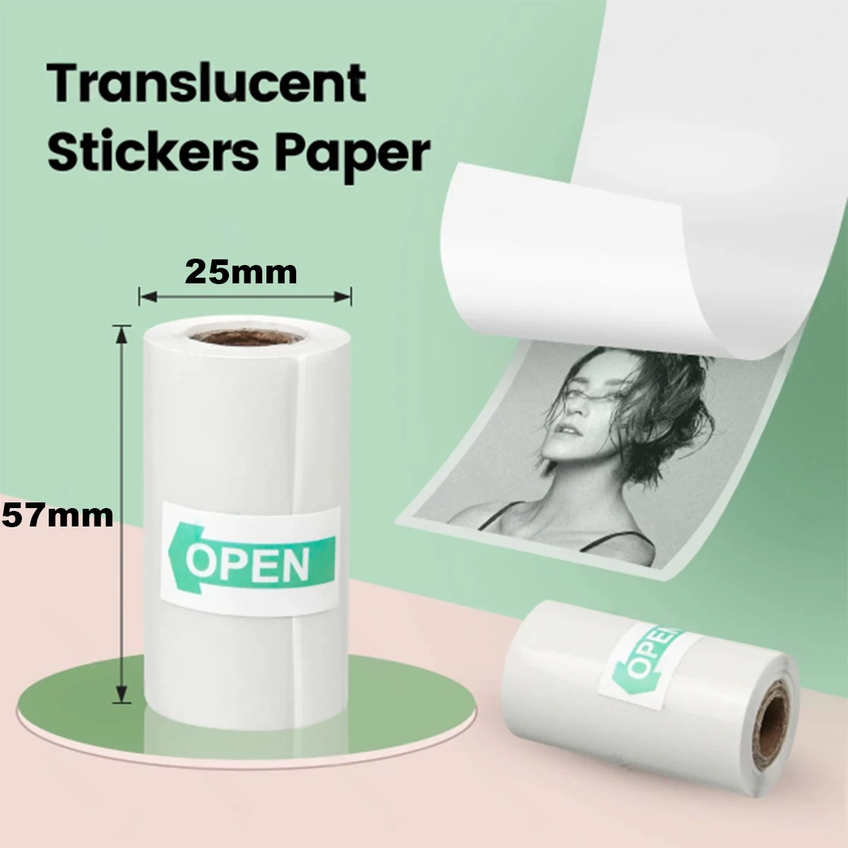1//5pcs Mini drucker papier 57x25mm durchscheinen des Thermo aufkleber papier selbst klebender