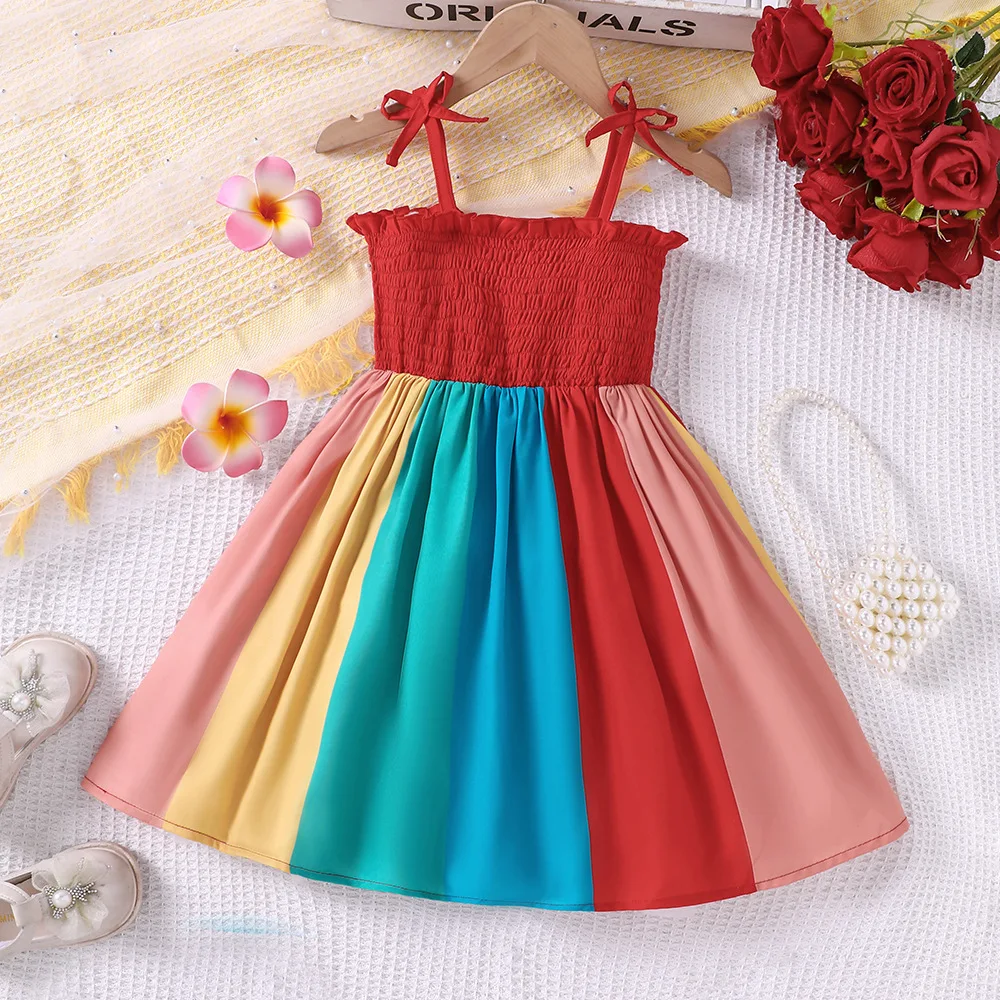 Kinder Freizeit kleid für Mädchen Kleidung Sommer neue Kinder Kleinkind Mode Urlaub Regenbogen Cami