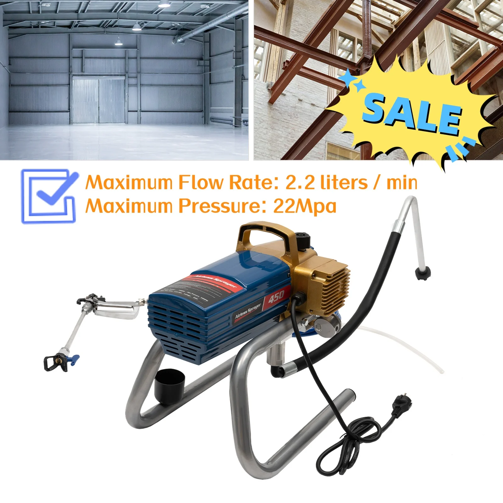 3000psi Airless Farb spritz maschine elektrische Innenwand Luft spritzpistole 2,2 l/min 1,5 kW