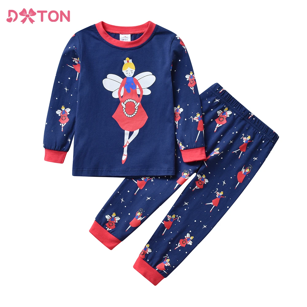 Dxton Mädchen Cartoon Homewear setzt Kinder Langarm T-Shirt und Hosen lässige Nachtwäsche Kinder