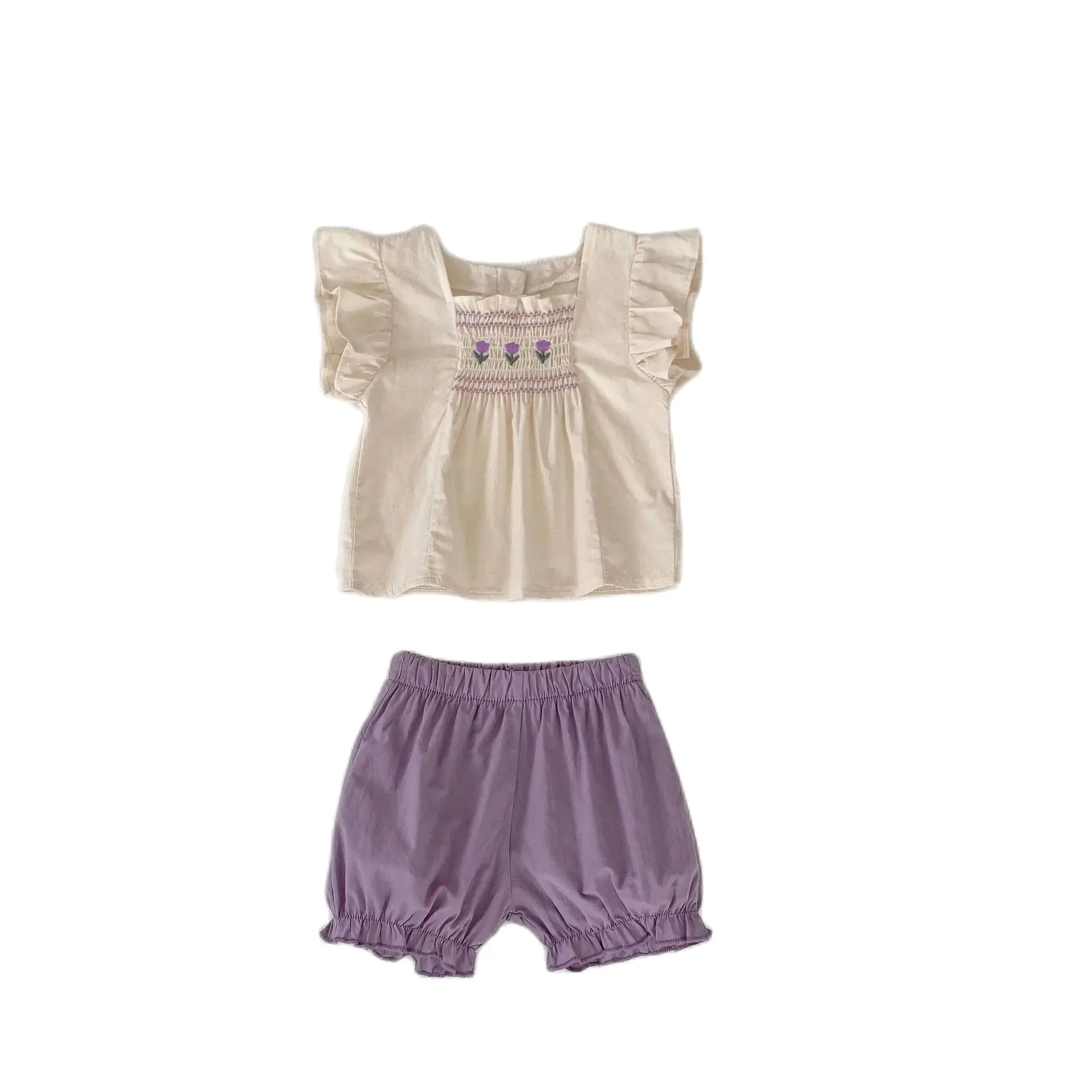2024 neue Sommer Baby Mädchen Kleidung Set 0-3Y Neugeborenen Fliegen Sleeve Stickerei Blume Tops +