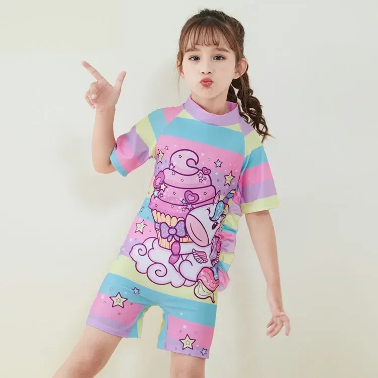 Cartoon niedlichen Kinder Badeanzug einteilige Mädchen mittlere Kinder Kurzarm Shorts Badeanzug Baby