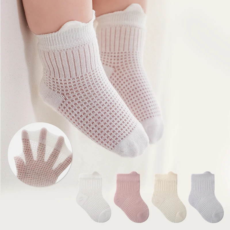4 Paare/los Neugeborenen Socken Dünne Mesh Atmungsaktive Baby Socken einfarbig Sommer Kinder Socken