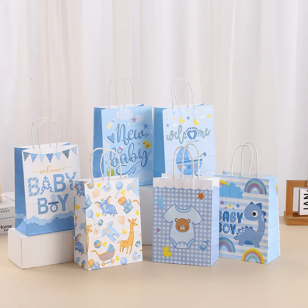 6pcs Cartoon Geschlecht offenbaren Thema Papier Geschenk verpackungs tasche Willkommen Baby Boy