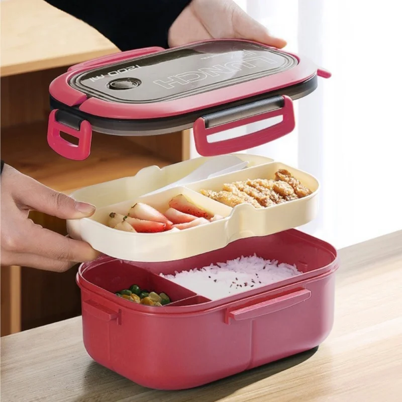 Lunchbox 2 Schichten Gitter Student Office Worker Mikrowelle hermetische Bento Box im Freien