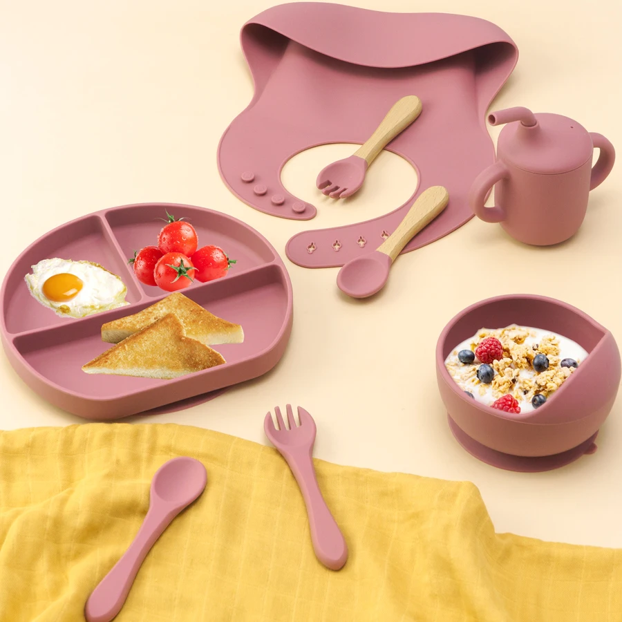 8/Teile/satz Babynahrung Fütterung Geschirr Sauger Schüssel + Löffel + Gabel Essen Geschirr Für
