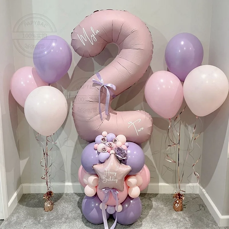 47-teiliges Macaron-Set aus Latex-Luftballons mit rosa und lila Hochzeitsthema, Babyrosa, 1–9