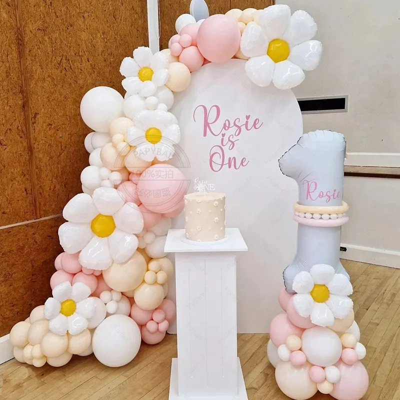 142 Stück Makronen rosa gelb Latexballons Gänseblümchen 1-9. Zahlen Folienball Babyparty Kinder