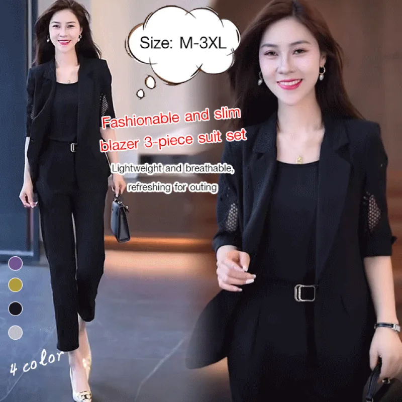 Dreiteiliger Blazer anzug mit hoher Taille im Sommer, eleganter Business-Anzug für Damen mit Weste