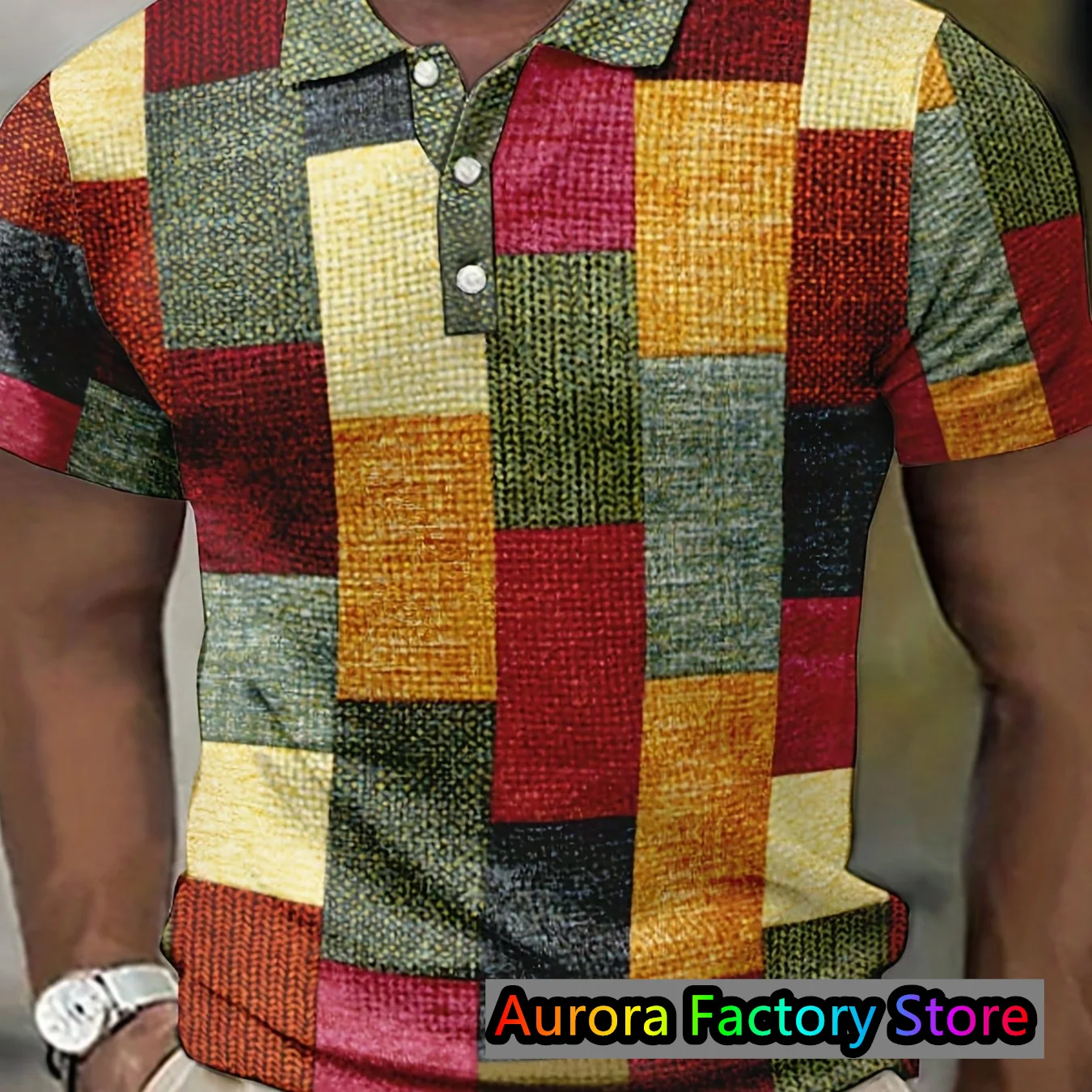 Mode Farbe Block Knopf Polo Sommer 3d gedruckt Golf Kurzarm Business Casual Polo Sportswear