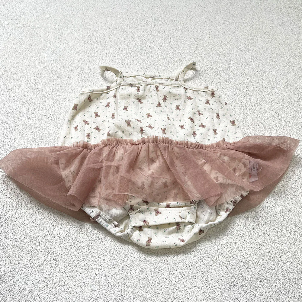 2024 neue Sommer Baby süße Bodysuit Mädchen niedlichen rosa Bär Kleinkind Schlinge Overall Kleinkind