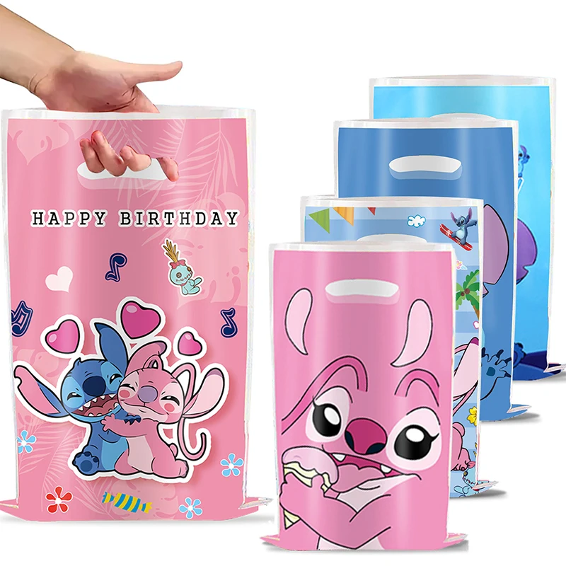 10pcs Disney Lilo&Stitch Party gift Bags Kids Candy Treat Bag Party Blue Stitch Pink Angel Goodie