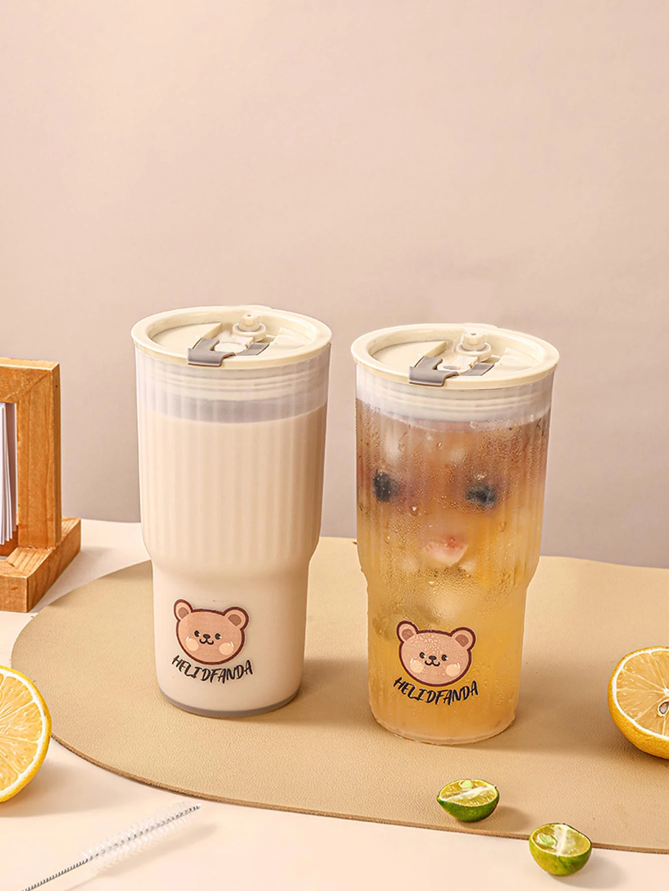 WORTHBUY Cute Bear Plastic Water Cup Large Capacity Water Bottle Travel Leak-proof Tumbler With Lid