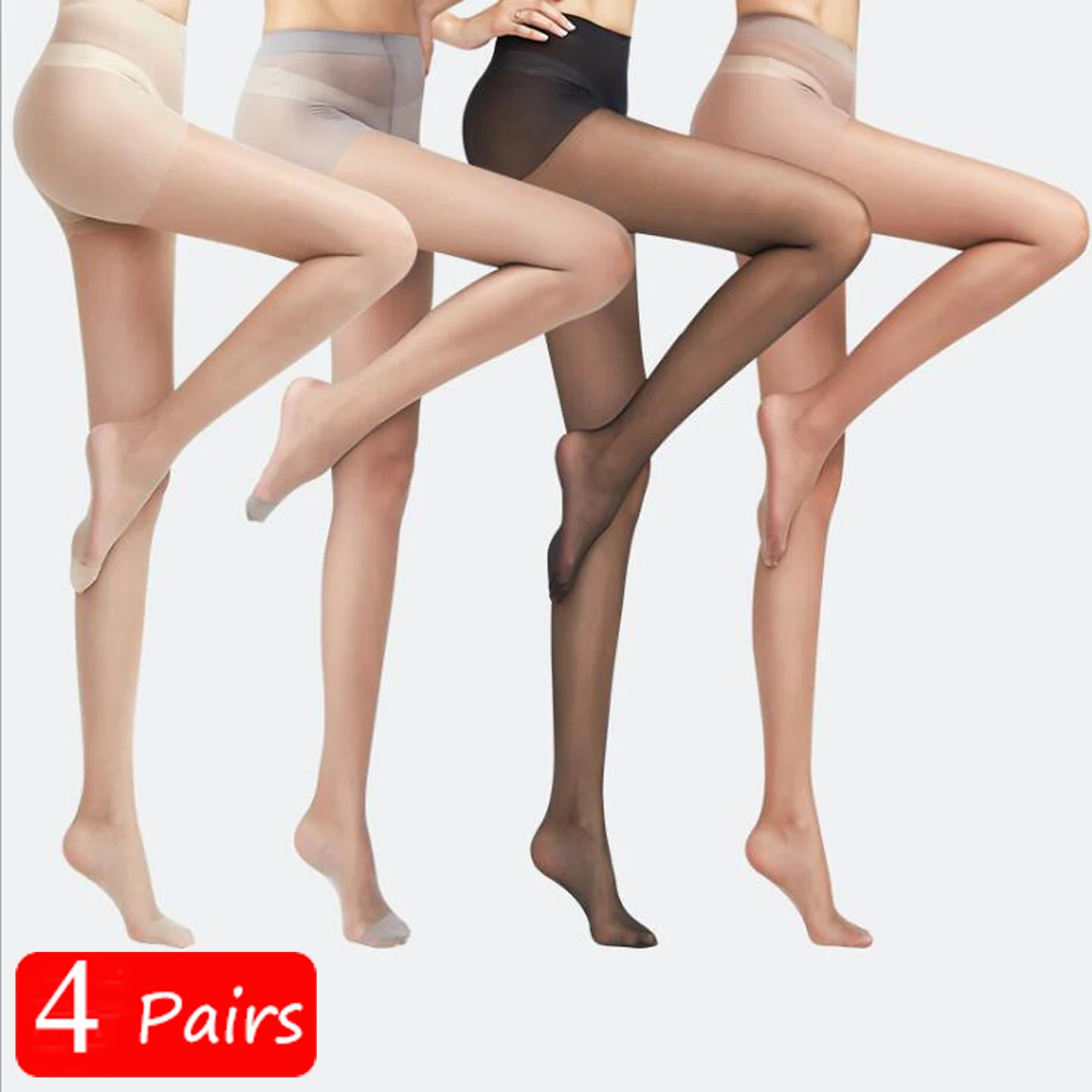 4 Pairs/Lot Women's Pantyhose SeamlessUltra-thin Nylon Tights Sheer To Toe Stockings Female Sexy
