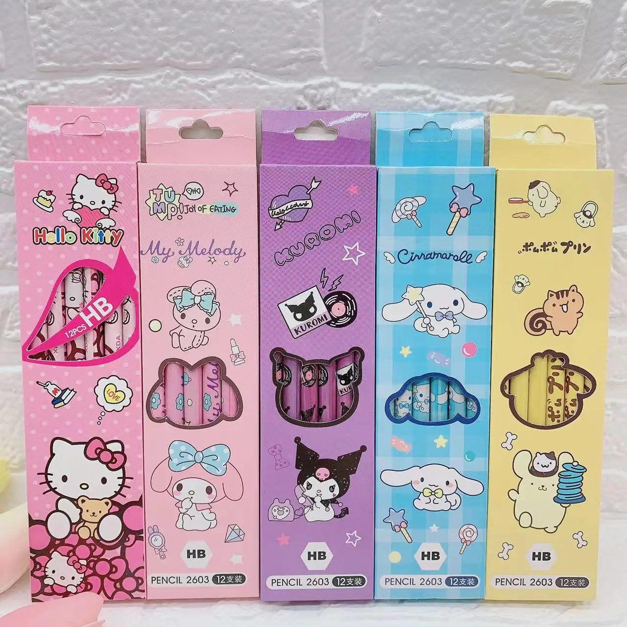 12Pcs/Box Sanrio Pencil Melody Kuromi Cinnamoroll HB Black Write Draw Pencils Primary Students
