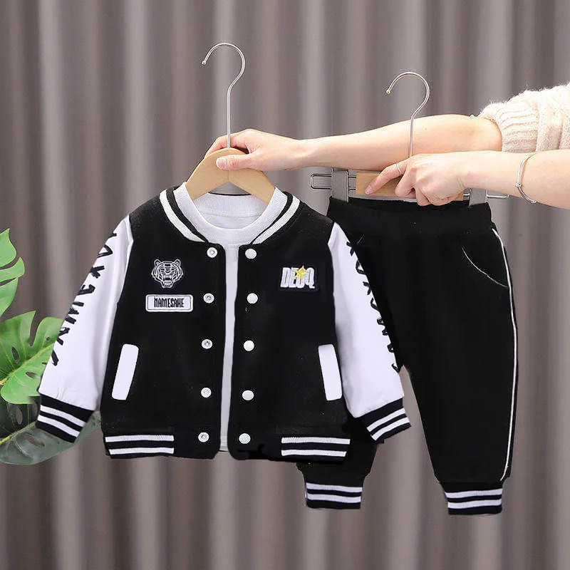 Neue Frühling Herbst Mode Baby Jungen Kleidung Set Cartoon Tiger Muster Brief Baseball Mantel Hose 2