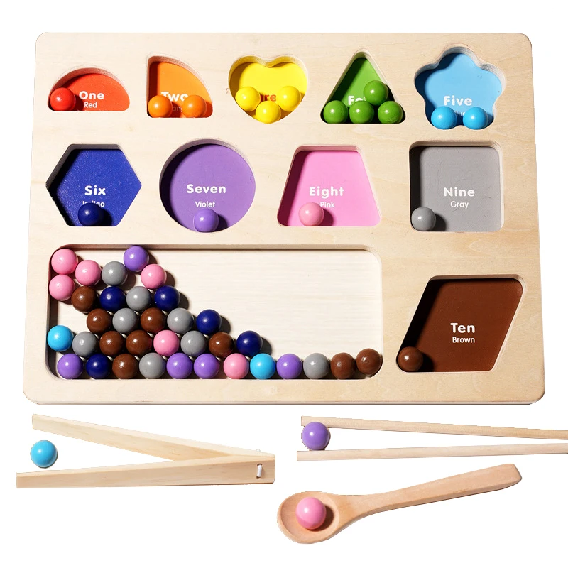 Baby Montessori Regenbogen Holz spielzeug Farb sortierung Perlen Clipping Spiel pädagogisches Lernen