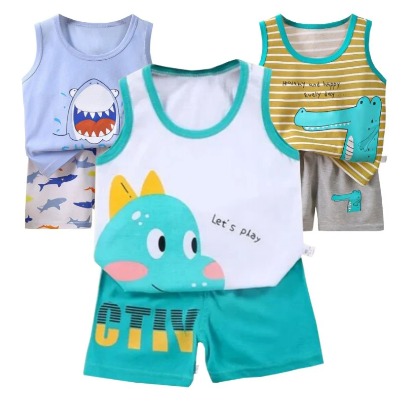 1-6 y Kinder Baby Jungen Weste Shorts 2-teilige Kleidung Set Cartoon Druck Sommer Mädchen Baumwolle