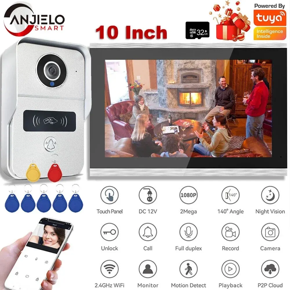 1080P 10 Zoll 7 Farbe Touchscreen Drahtlose Wifi Video Türklingel Smart TUYA Home Intercom Kit für