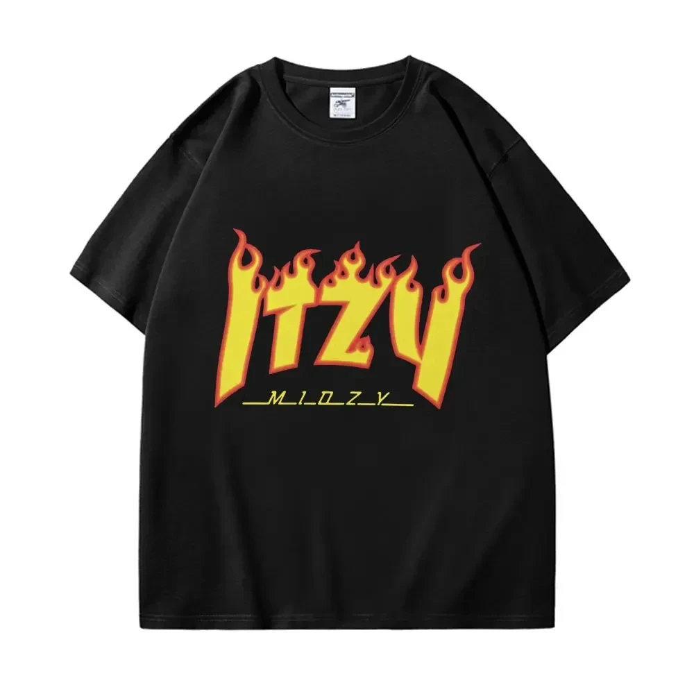 Damen Sommer Street Fashion Baumwolle T-Shirt Top Kpop Itzy Flamme Grafik T-Shirt Damen Hip Hop