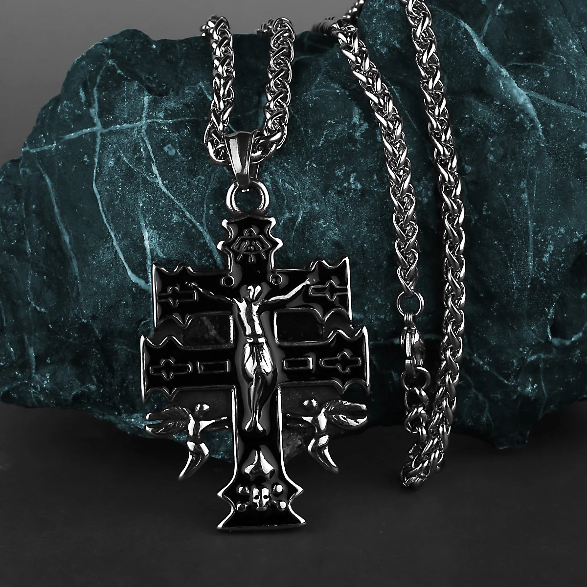 Edelstahl Christentum Jesus Anhänger Halskette Herren Schwarz Gun Plated Religiöse Halskette Schmuck