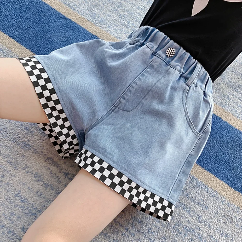Sommer neue Mädchen Schachbrett gewaschen Jeans shorts dünne Studentinnen Kinder personal isierte