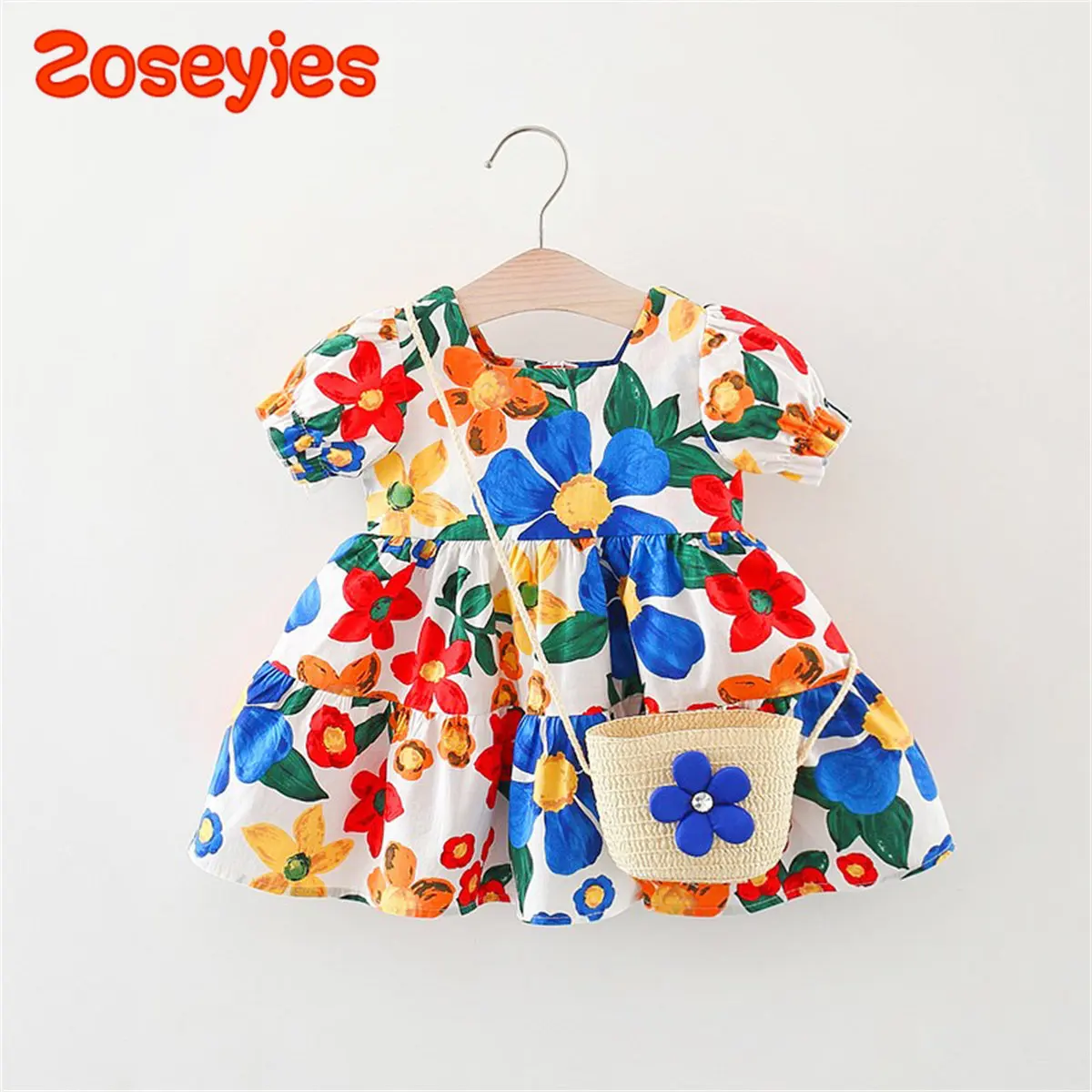 2 teile/los frei gewebte Tasche 2023 neue Sommer Baby Mädchen Kleid tropischen Druck Strand ins