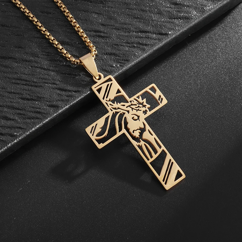 Christian Jesus Krone der Dornen Kreuz Edelstahl Anhänger Halskette Männer's Katholischen Retro