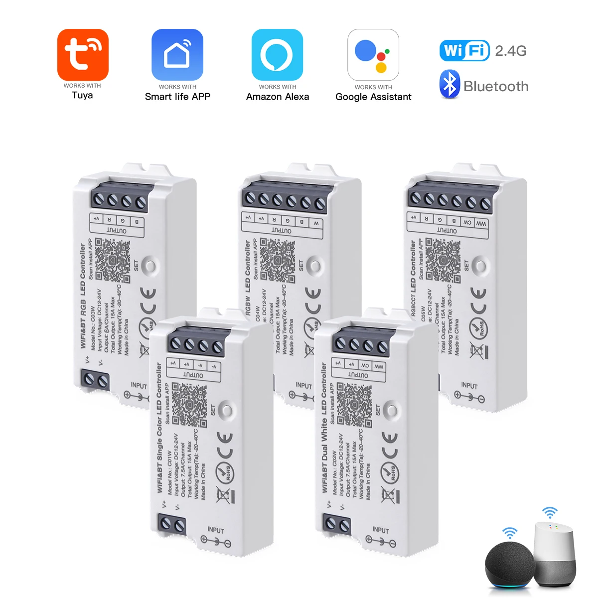 Smart Home RGB-LED-Controller, für Tuya LED-Streifen-Controller, WLAN-Schalter für DC12–24 V CCT