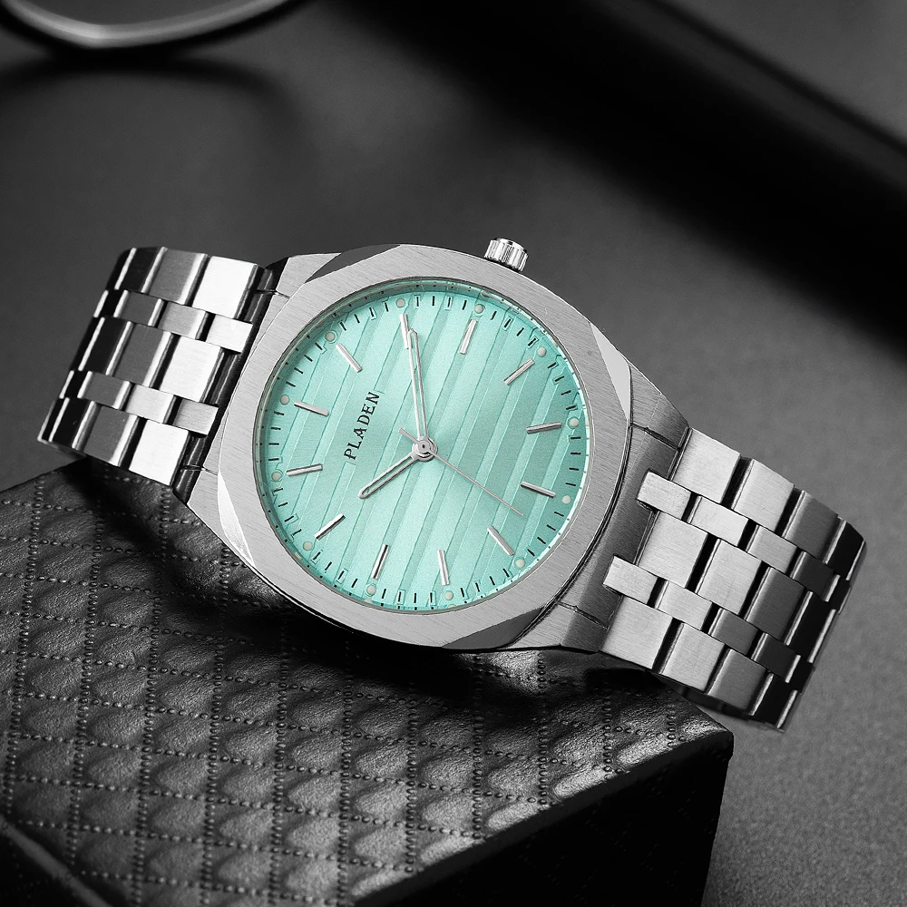 2024 neue Luxus uhr für Männer Marke Pladen Business Thin Case Quarz Armbanduhr Mans Mode hellblaue