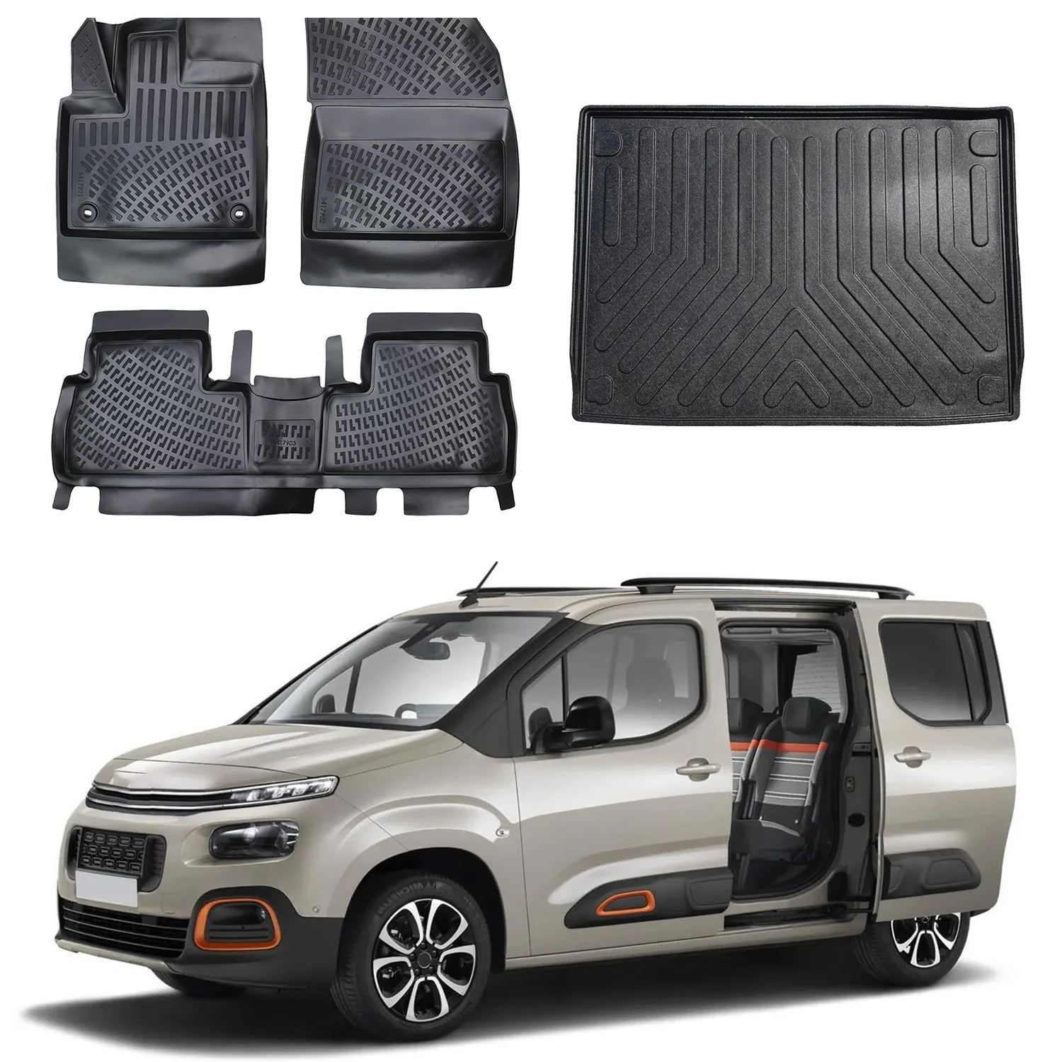 Fußmatten Cargo Trunk Liner passt für Citroen Berlingo 2016-2018 Set-Allwetter maximale