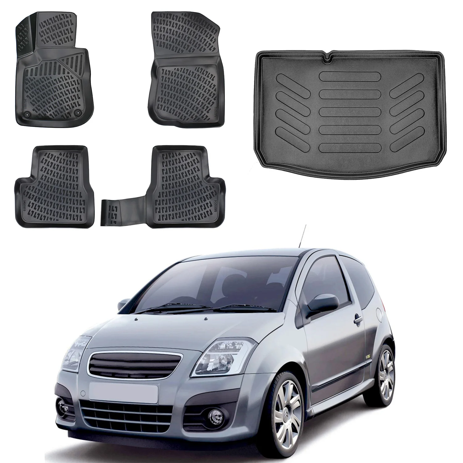 Fußmatten Cargo Trunk Liner passt für Citroen C3 2014-2018 Set-Allwetter maximale Abdeckung-Wasser