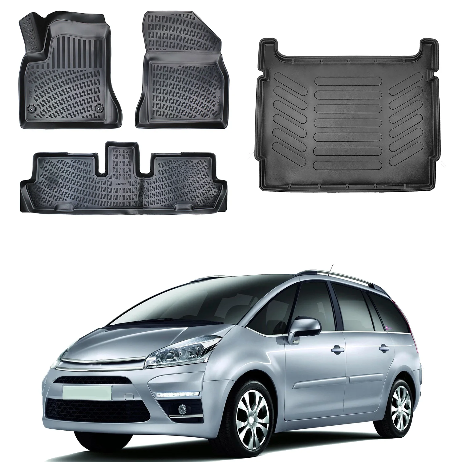 Fußmatten Cargo Trunk Liner passt für Citroen C4 Grand Picasso 2012-2018 Set-Allwetter maximale
