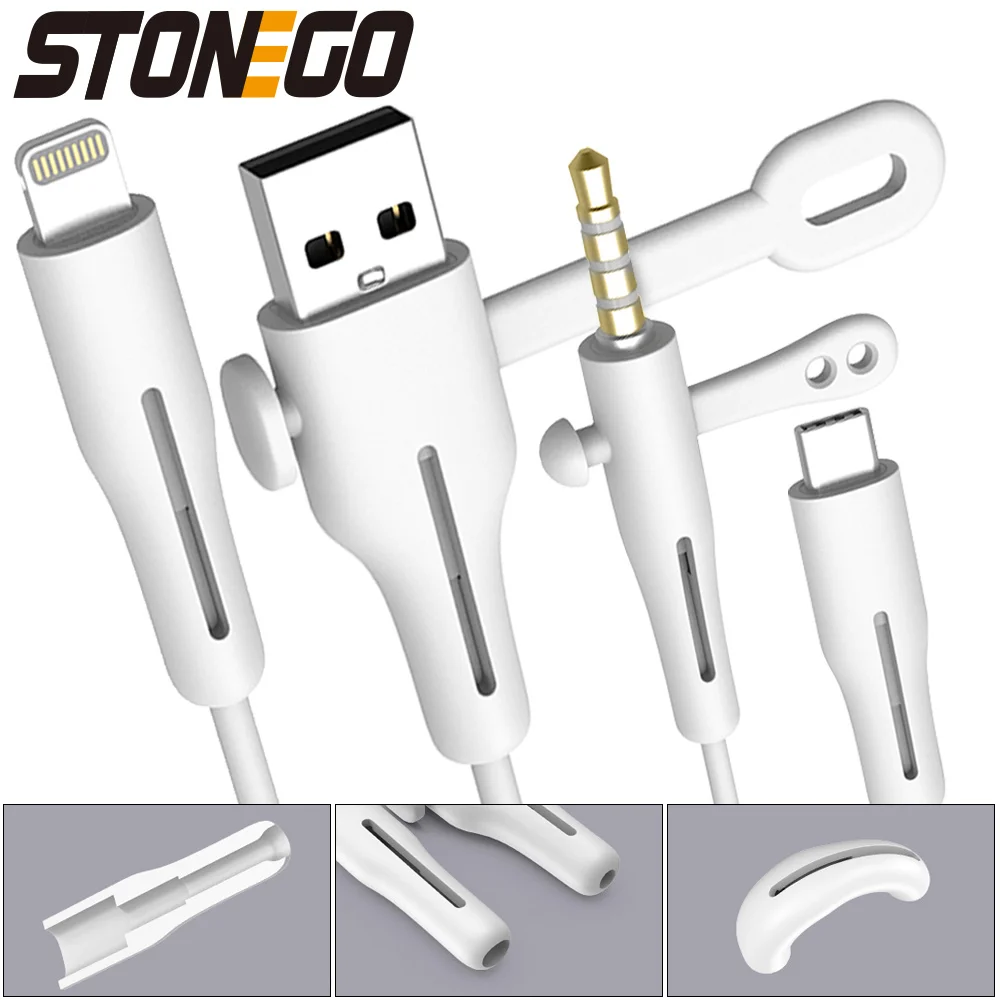 STONEGO-Protetor de Cabo de Carregamento  Suporte de Telefones  Tampa  Cabo Winder Clip  USB
