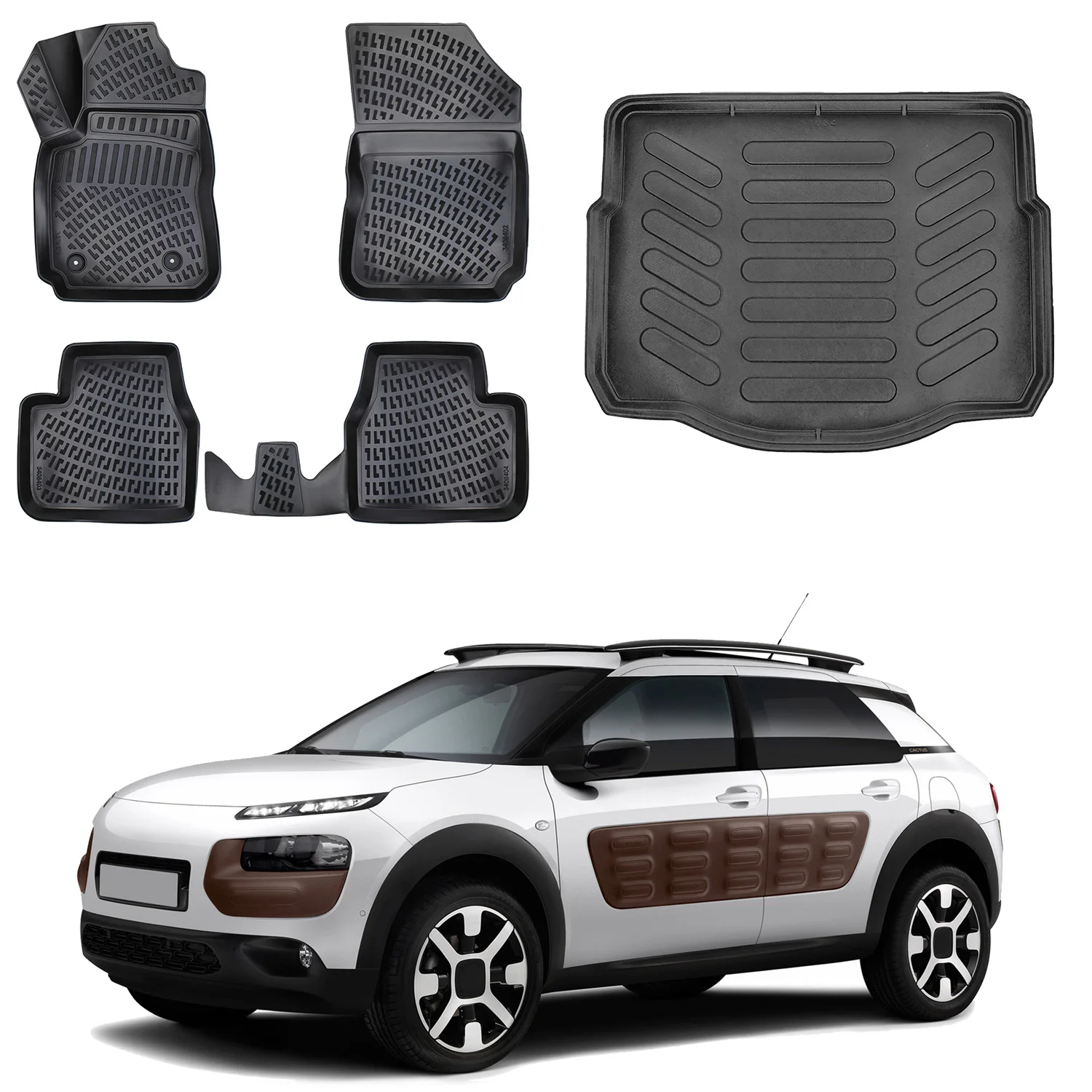 Fußmatten Cargo Trunk Liner passt für Citroen Cactus 2014-2024 Set-Allwetter maximale