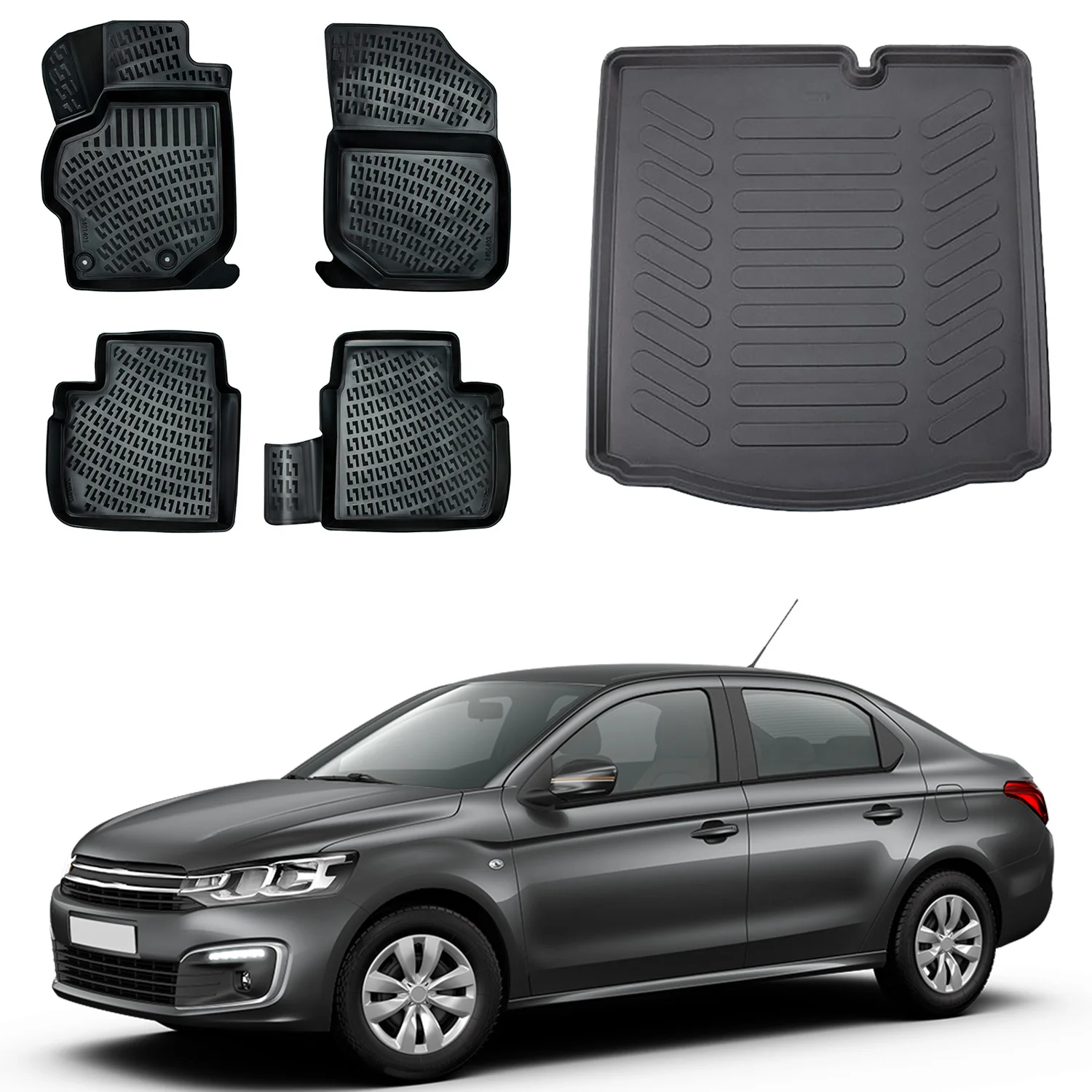 Fußmatten Cargo Trunk Liner passt für Citroen C-Elysee 2015-2018 Set-Allwetter maximale