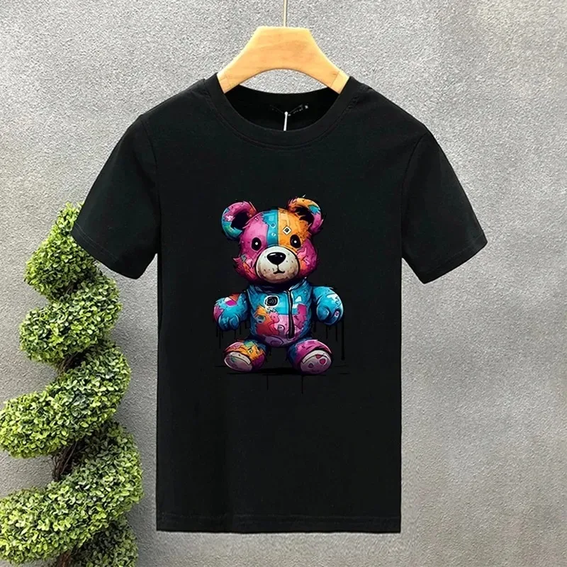 Neu für Herren T-Shirt hochwertige Baumwolle Farben Bären druck Sommer Freizeit kleidung coole lose