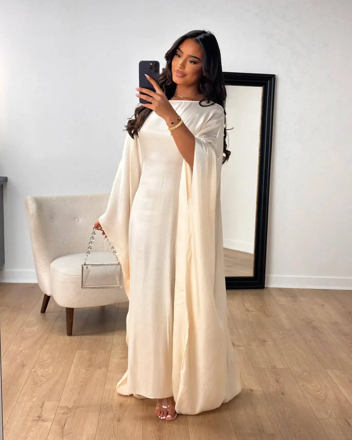 Schmetterling Batwing Shiny Abaya Innere Gürtel Muslimischen Party Kleid Sommer Abayas Frauen Dubai
