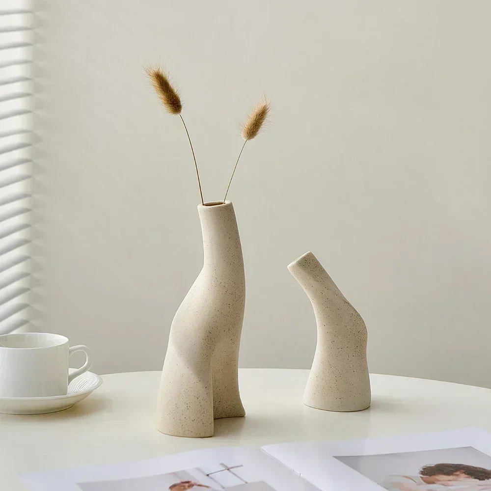 Nordische einfache handgemachte Keramik gefrostet Desktop-Vase Hydro ponik Vase getrocknete Blumen