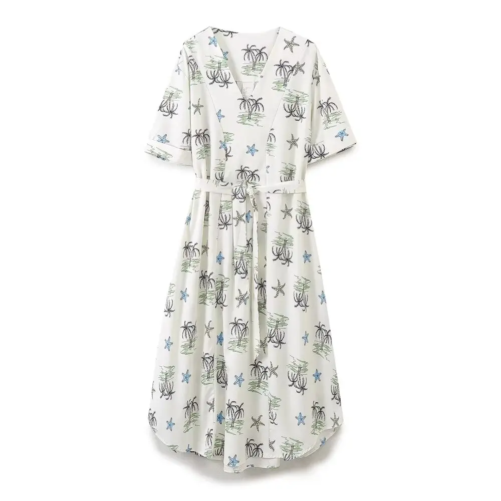 2024 Zarb Frühjahr/Sommer Neues vielseitiges Temperament-Retro-Kleid mit V-Ausschnitt und kurzen