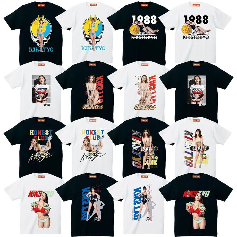 Kikstyo japanische trend ige Marke Druck Rundhals ausschnitt Kurzarm High Street Retro Nische trend