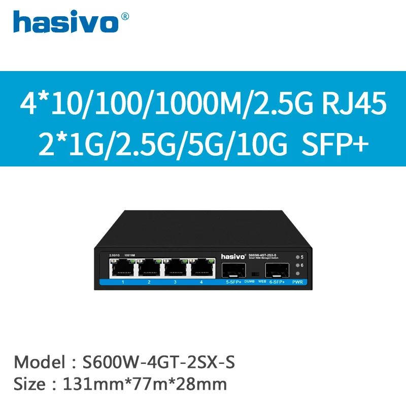 Smart Web Managed 4 Port 2,5 Gbit/s RJ45-Switch mit 2x10g SFP 10 Gbit/s