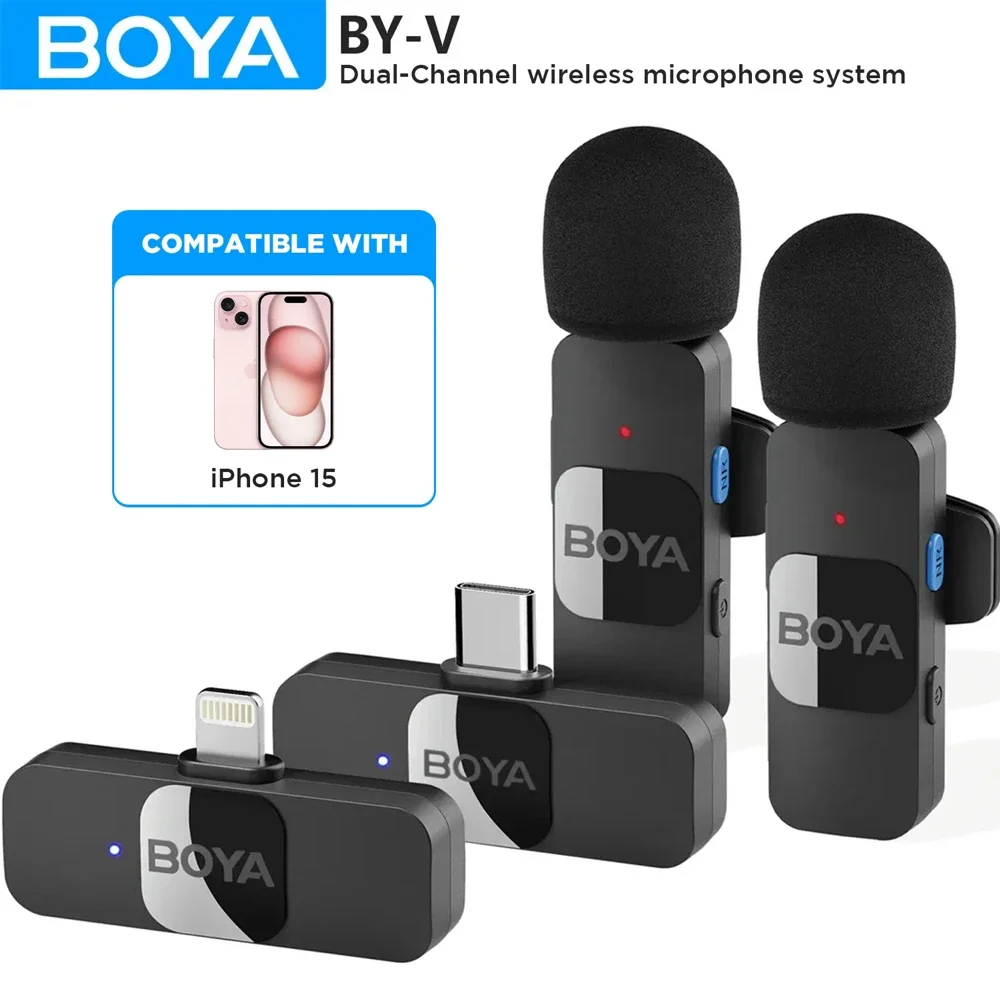 Boya BY-V Draadloze Lavalier Revers Microfoon Voor Iphone Android Mobiele Telefoon Pc Computer Laptop Youtube Opname Streaming V