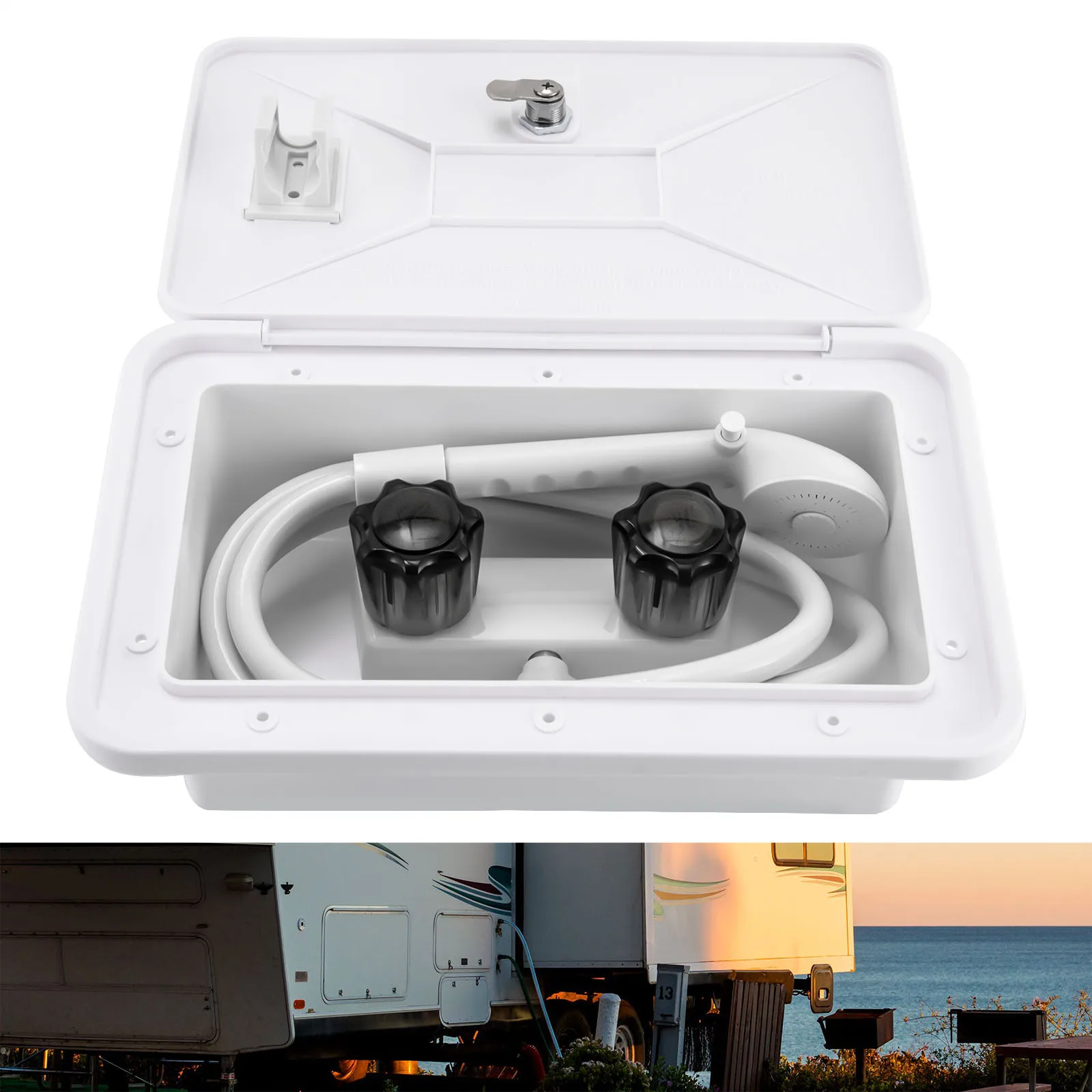 Outdoor-Duschbox-Kit RV Outdoor-Duschbox-Kit mit Heiß-/Kaltschalter-Dusch kopfs ch lauch Universal