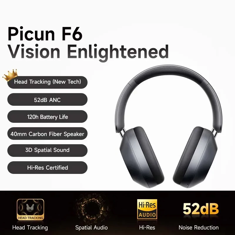 Picun F6 Active Noise Cancelling Drahtlose Kopfhörer Kopf Tracking 3D Audio 40mm Hi-Res ANC