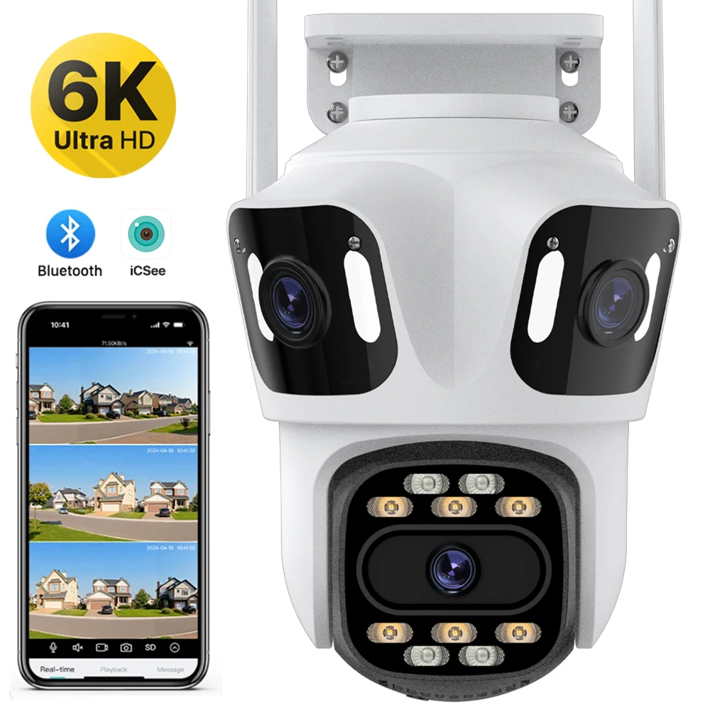 Drei Objektiv PTZ IP Kamera Outdoor 6K HD Drei Bildschirm WiFi Sicherheit Kamera Auto Tracking 4K
