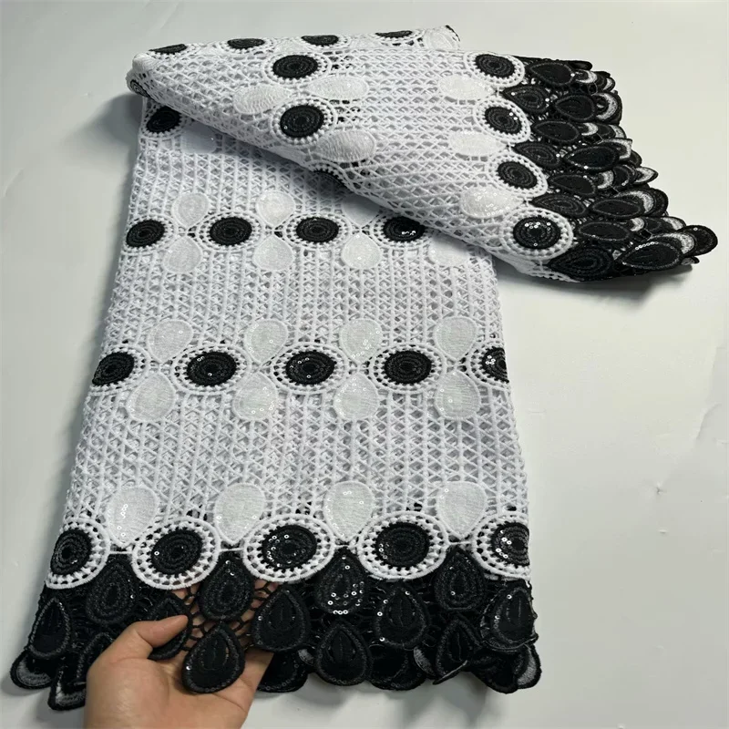 5 Yard weiß und schwarz heiß verkaufen französische Spitze mit Pailletten afrikanischen Tüll Schnur