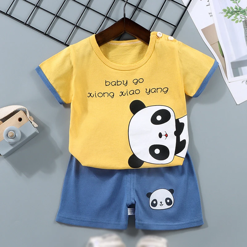 Kinder Baumwolle lässig Rundhals ausschnitt Kurzarm Anzug Jungen niedlichen Cartoon T-Shirt Baby